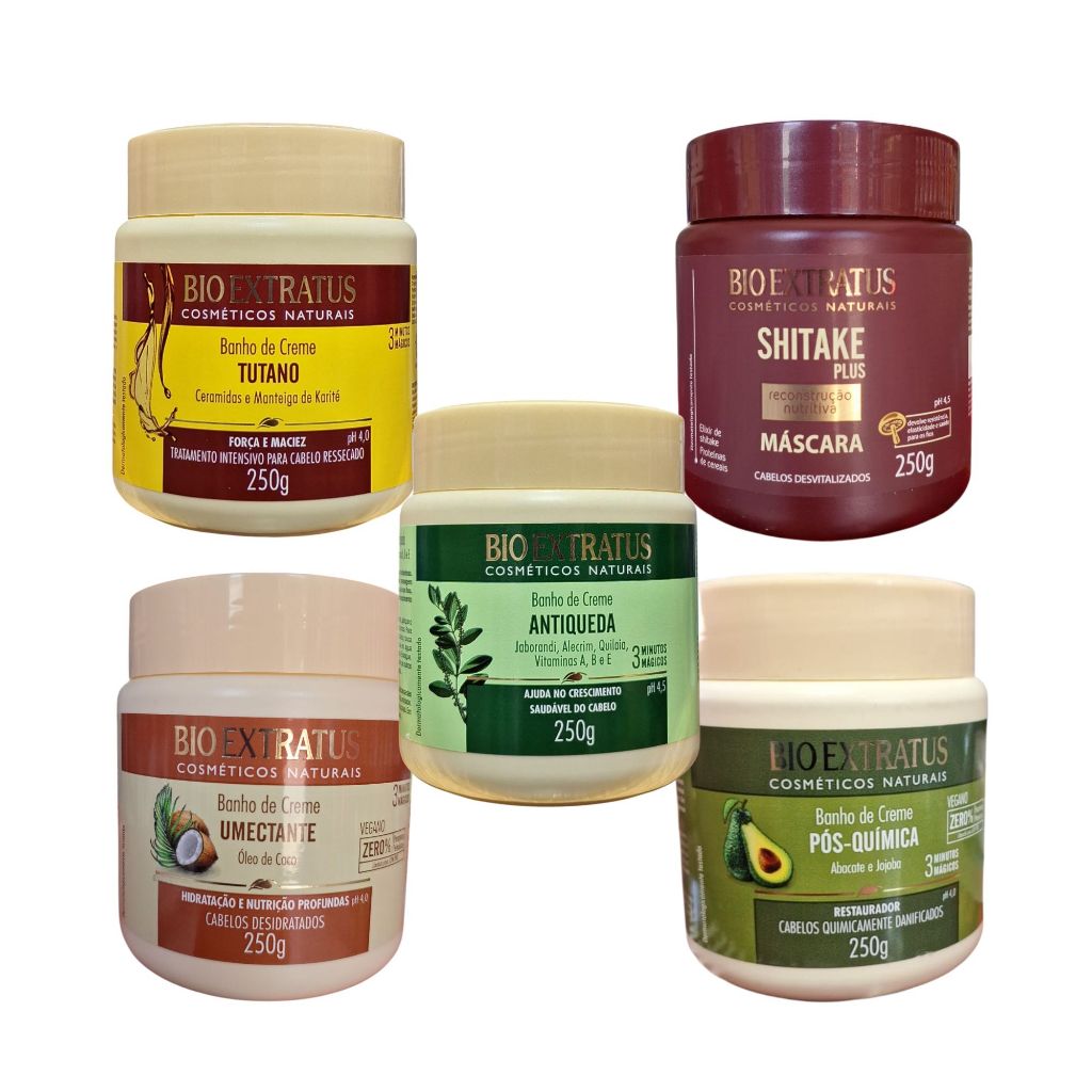 Kit Cronograma Capilar Completo Bioextratus 5 Máscaras 250g Hidratação Nutrição Reconstrução Profiss