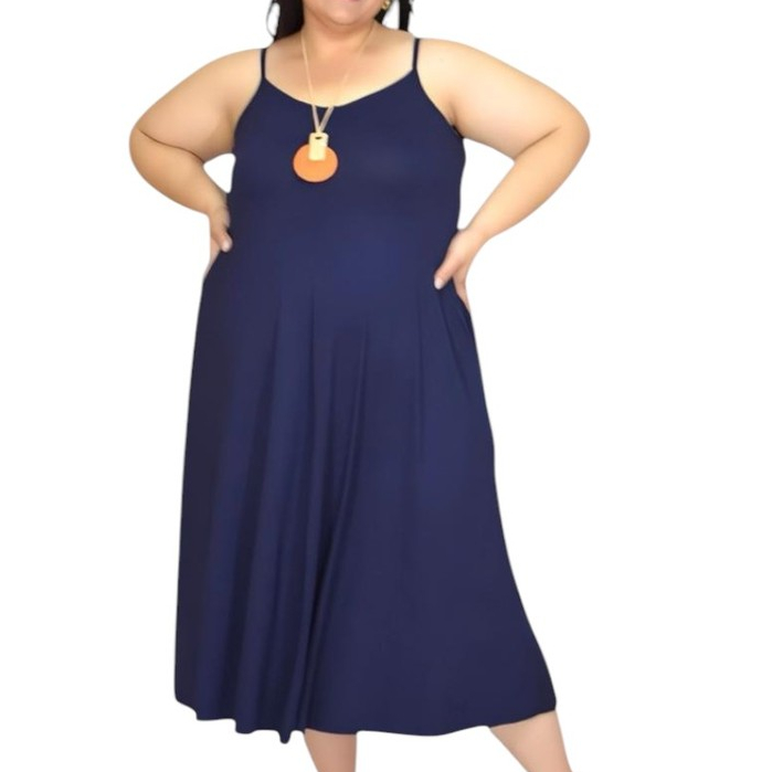 Vestido Azul Marinho Perfeito Plus Size Soltinho e Confortável para Mulheres Evangélicas