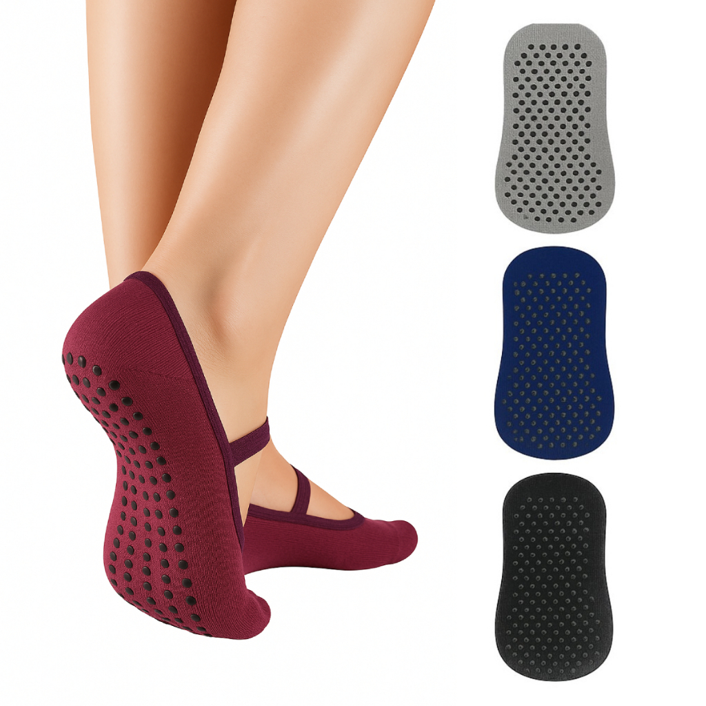 Kit 3 Meias Sapatilhas Antiderrapantes Yoga Pilates Hidroginástica Academia Algodão Adulto Feminina - Women Clothes