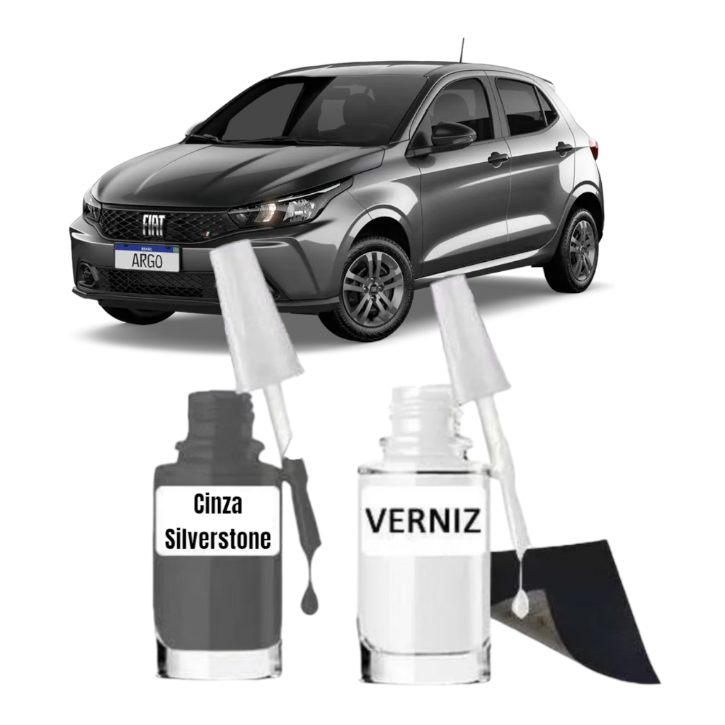 Tinta Tira Risco Fiat Argo Cinza Silverstone + Verniz 10 ml Uso Profissional
