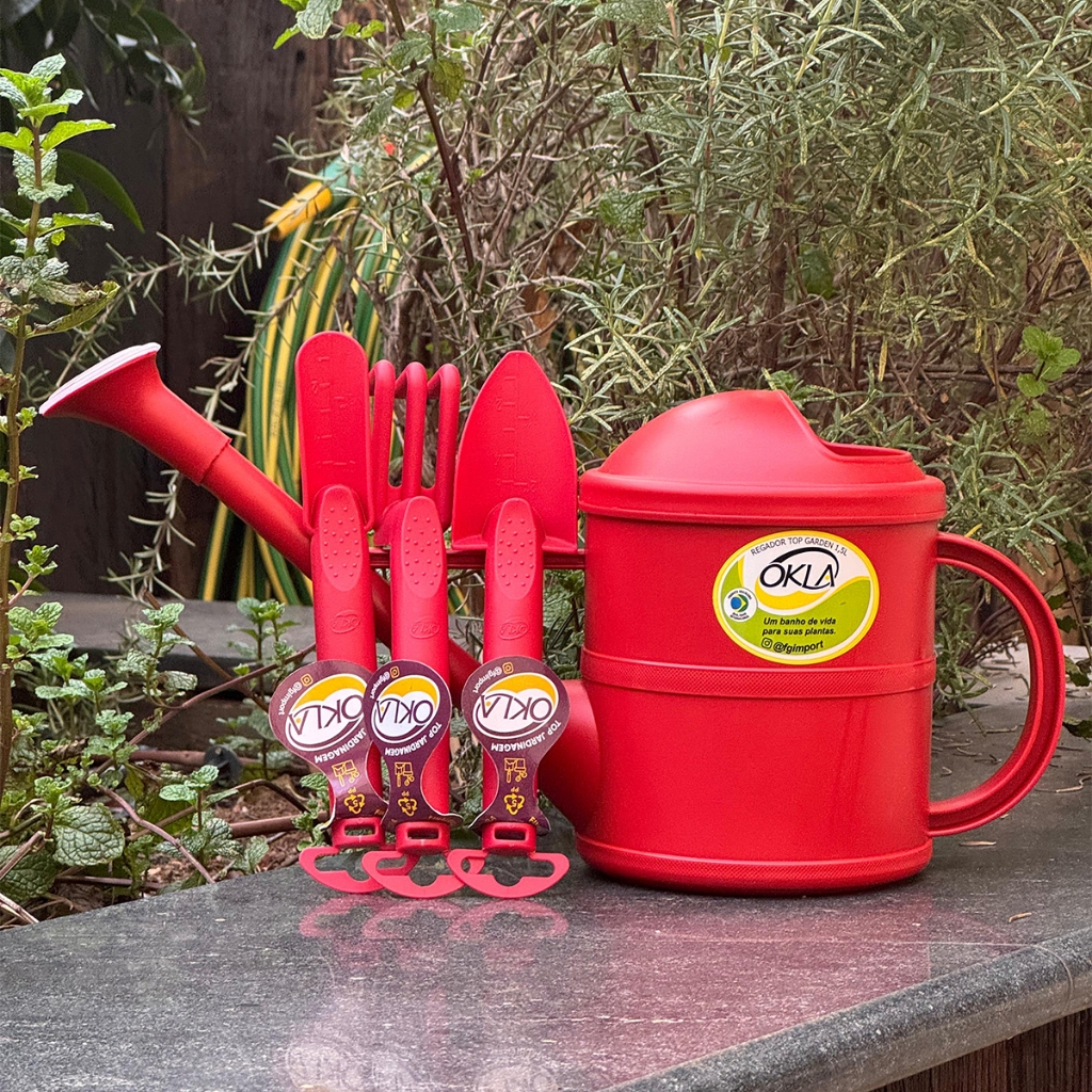 Kit de Jardinagem Regador 1,5L com 3 Ferramentas Decorativo