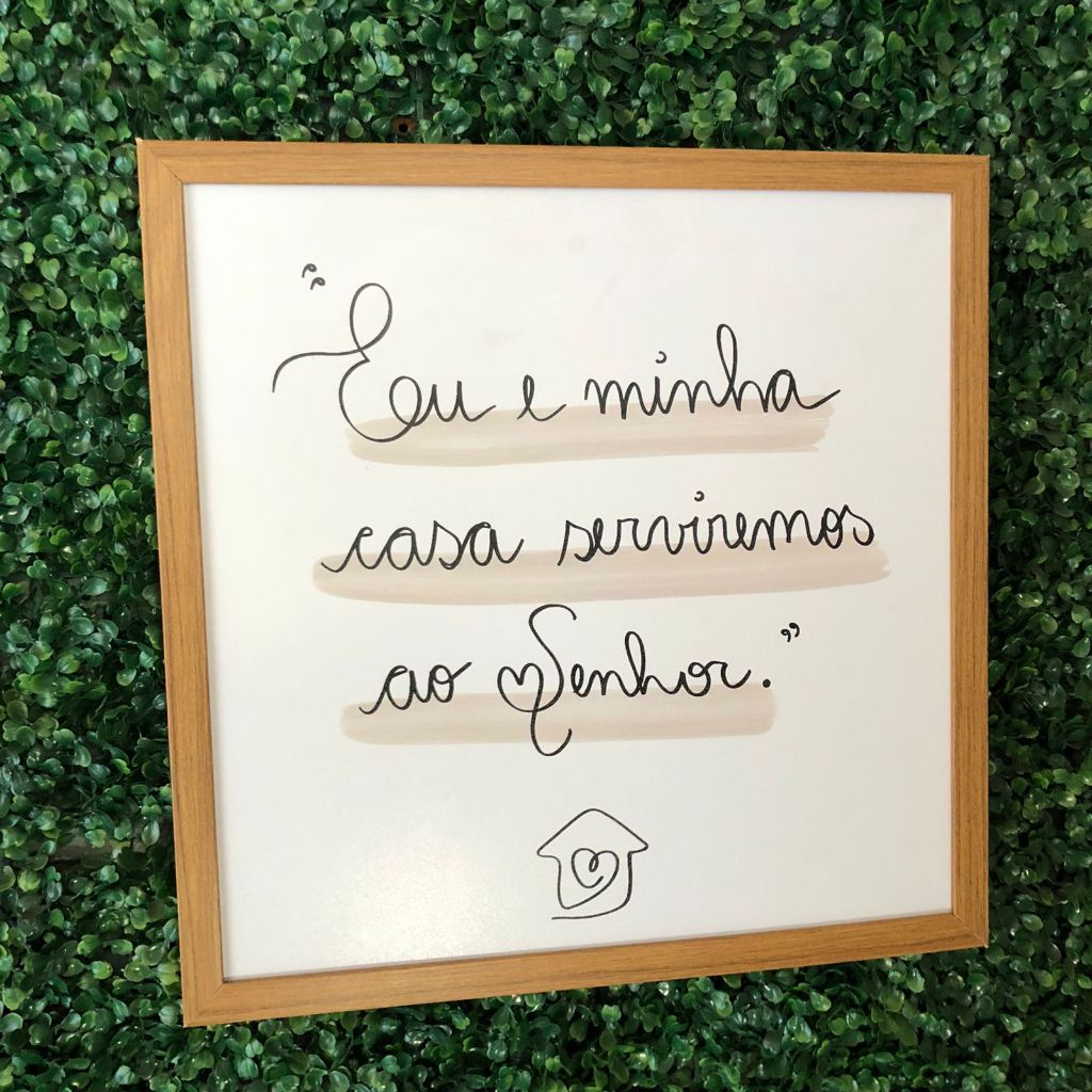 Quadro cobre caixa de luz com moldura 43x43 Eu e minha casa serviremos ao senhor ( Casinha) (sala/ quarto/decoração)