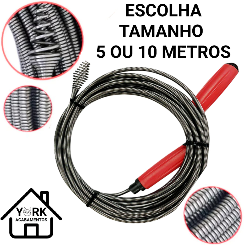 Desentupidor Manual 5 metros ou 10 metros Mola de Aço Ralo Pia Banheiro Cozinha Quintal Cano Calha em Oferta na Shopee
