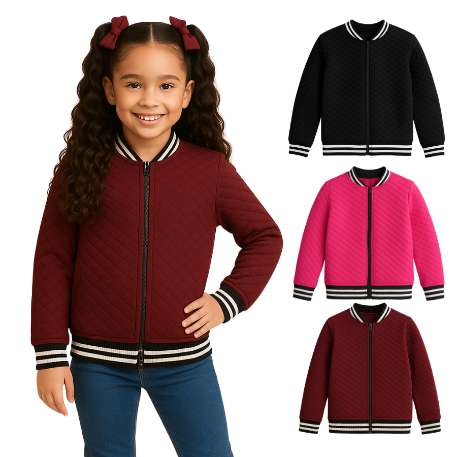 Jaqueta Bomber infantil meninas metalasse  02 ao 16 blogueirinha ziper