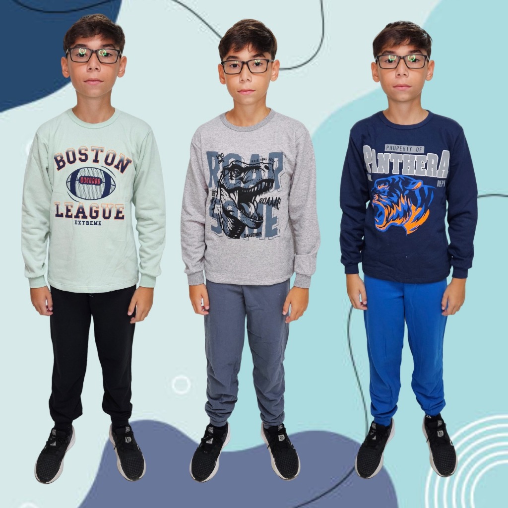Kit Moletom Inverno Infantil Masculino 6 Peças Confortáveis 3 Blusas + 3 Calças (Tamanhos 01 ao 08)