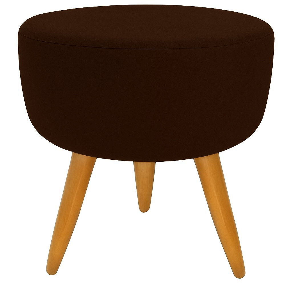 Banqueta Puff decorativo redondo pé palito tripé marrom