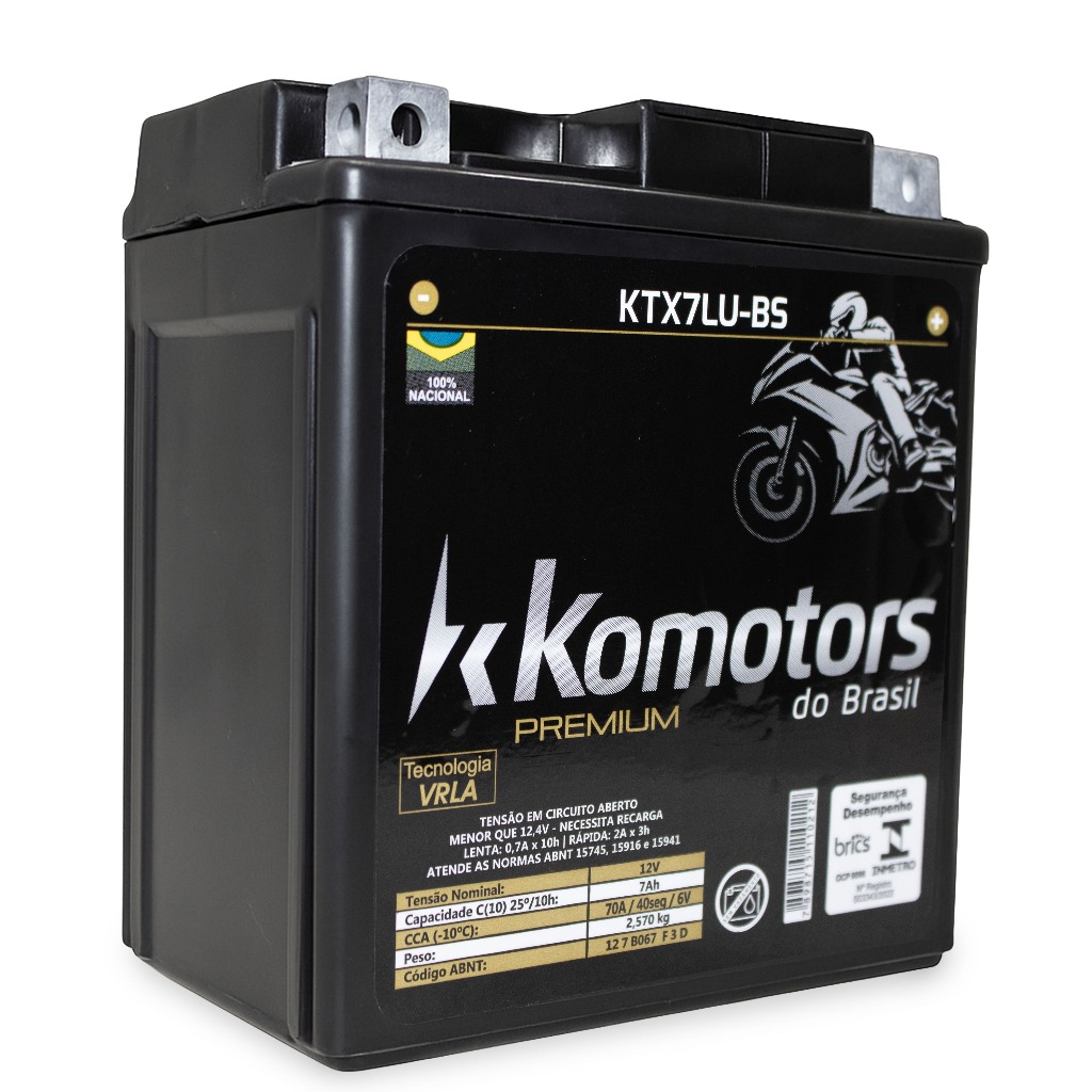 Bateria Moto 12v 7ah Twister Tornado Falcon cb300 Fazer CB 300 Komotors (Gel Selada)