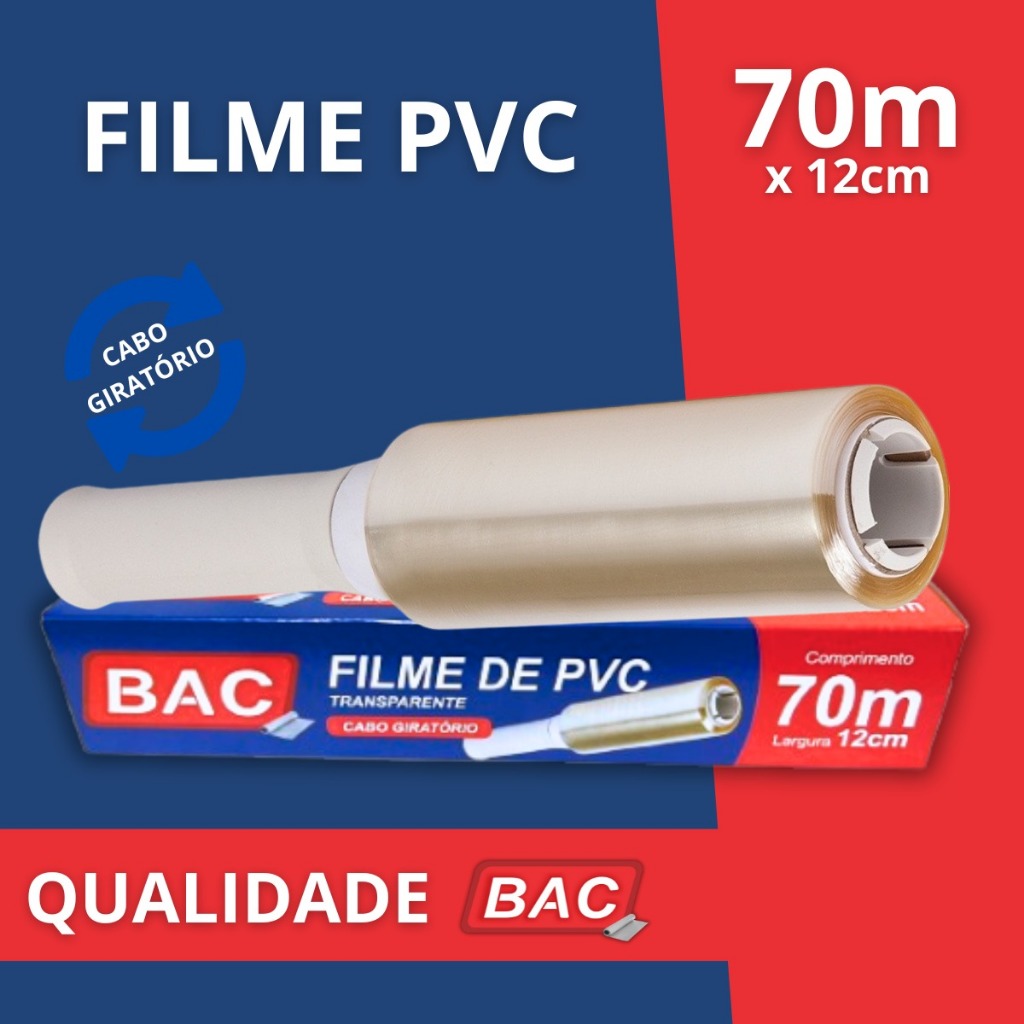 Rolo Fácil Filme PVC Plástico Cabo Giratório 70m Multiuso Embala Protege Alimentos Qualidade BAC