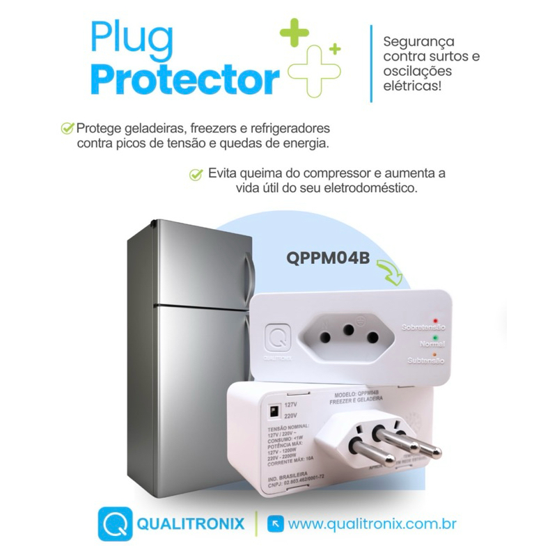 PLUG PROTETOR QUALITRONIX GELADEIRA 10A BR DPS III