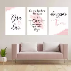 Kit 3 Quadros Quadrinhos Decoração Obrigado Deus Gratidão
