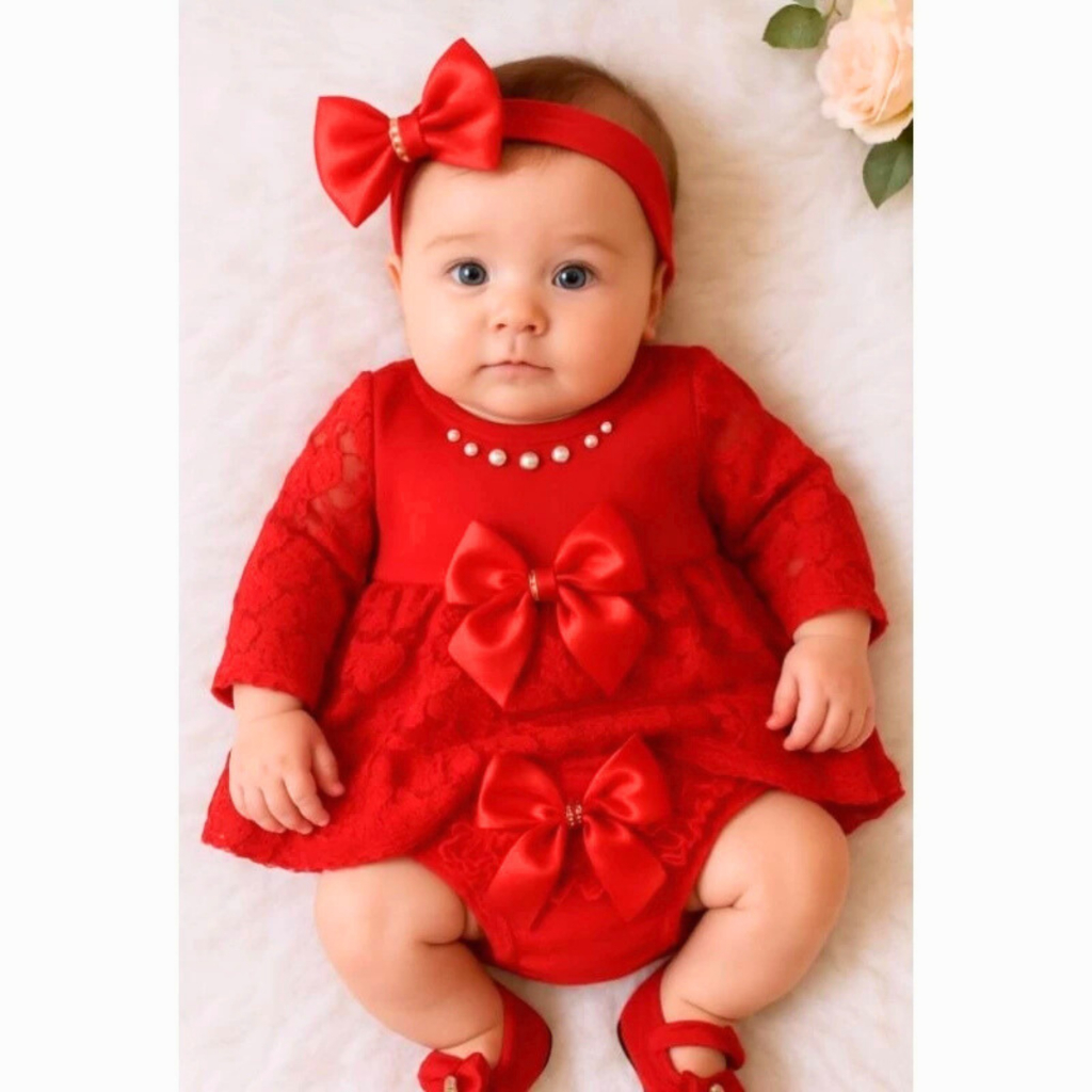 Vestido Bebe Kit 4 Peças Sapatinho Calcinha Tiara Manga Longa Curta Renda Roupa Bebe Festa Ensaio em Oferta na Shopee
