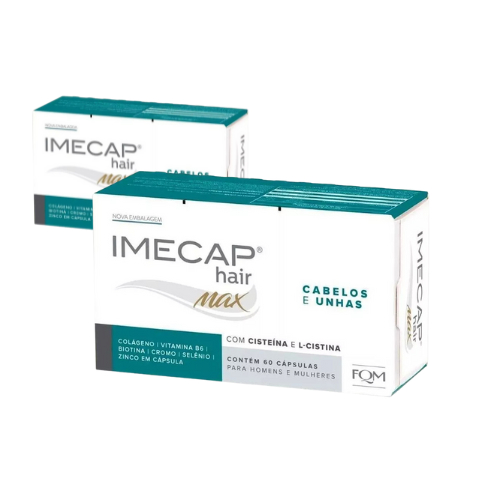 Kit com 2 Imecap Hair MAX de 60 Cápsulas, Colágeno Cabelos e Unhas 120 cápsulas total - FQM