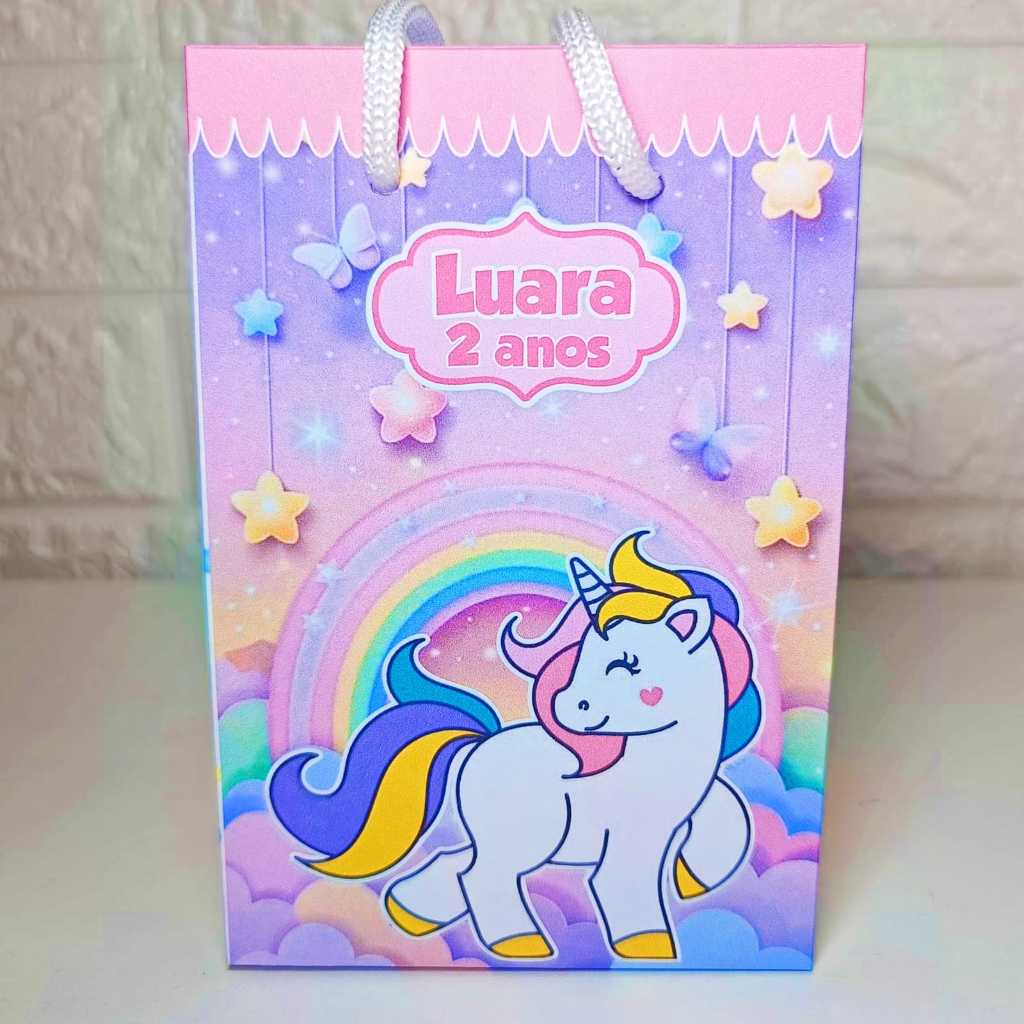 PEGUE E MONTE Sacolinha Personalizada Unicórnio Arco Iris Lembrancinha Festa Infantil Sacola Surpresa 10X15 CM PEQUENA