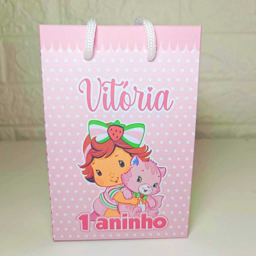 Sacolinha Personalizada Moranguinho Baby Lembrancinha Festa Infantil Sacola Surpresa PEGUE E MONTE