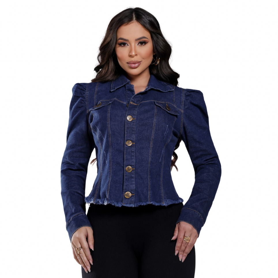 Jaqueta Feminina Jeans Lycra Manga Princesa Bufante Casaco Feminino Frio Blusa Manga Longa