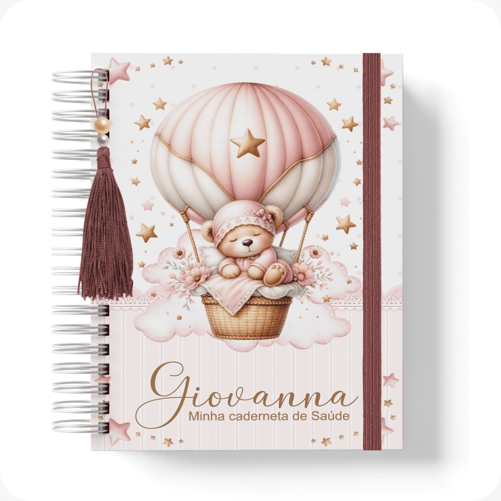 Caderneta De Vacinação Menina Personalizada C/ Nome - Ursinha  Baby Baloeira