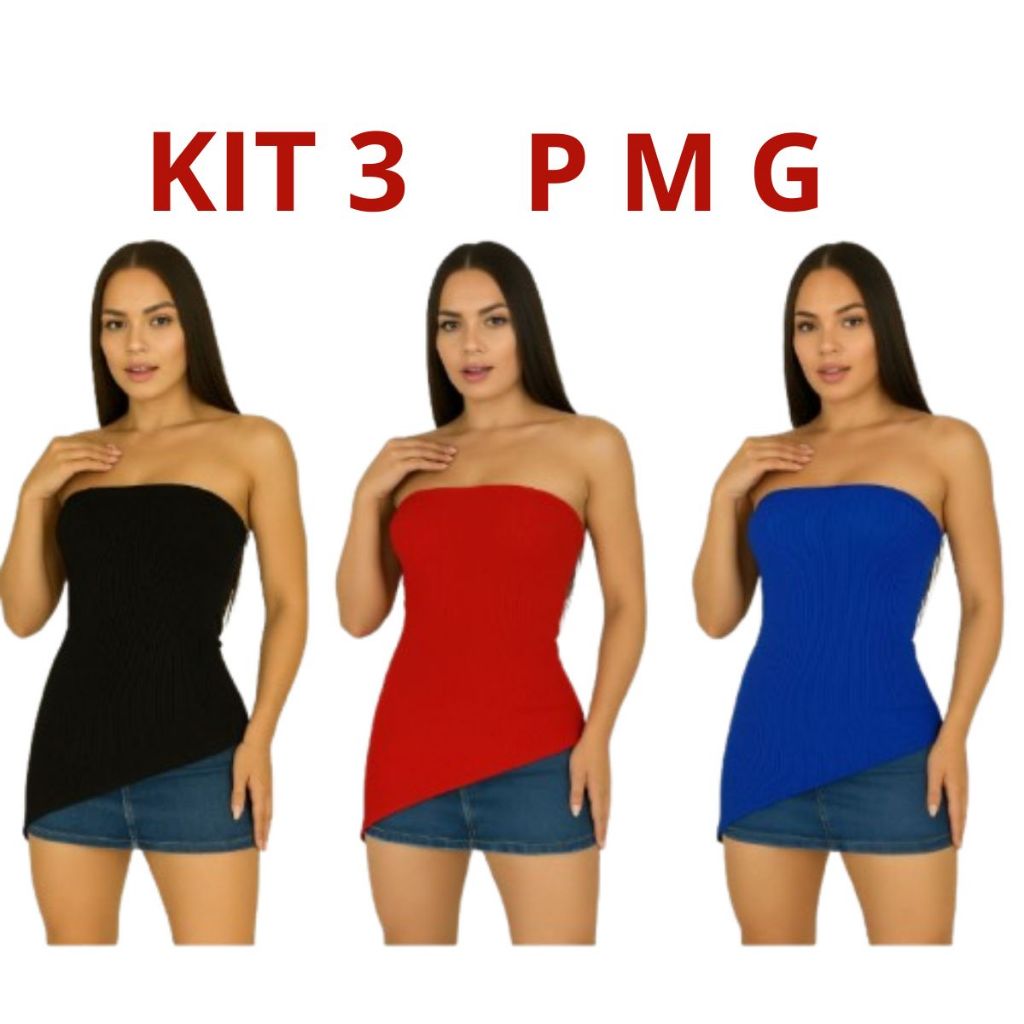 Kit 3 Tomara que Caia Com Bojo Assimétrica Blusa Ribana Fenda Regata Charmosa Elegante em Oferta na Shopee