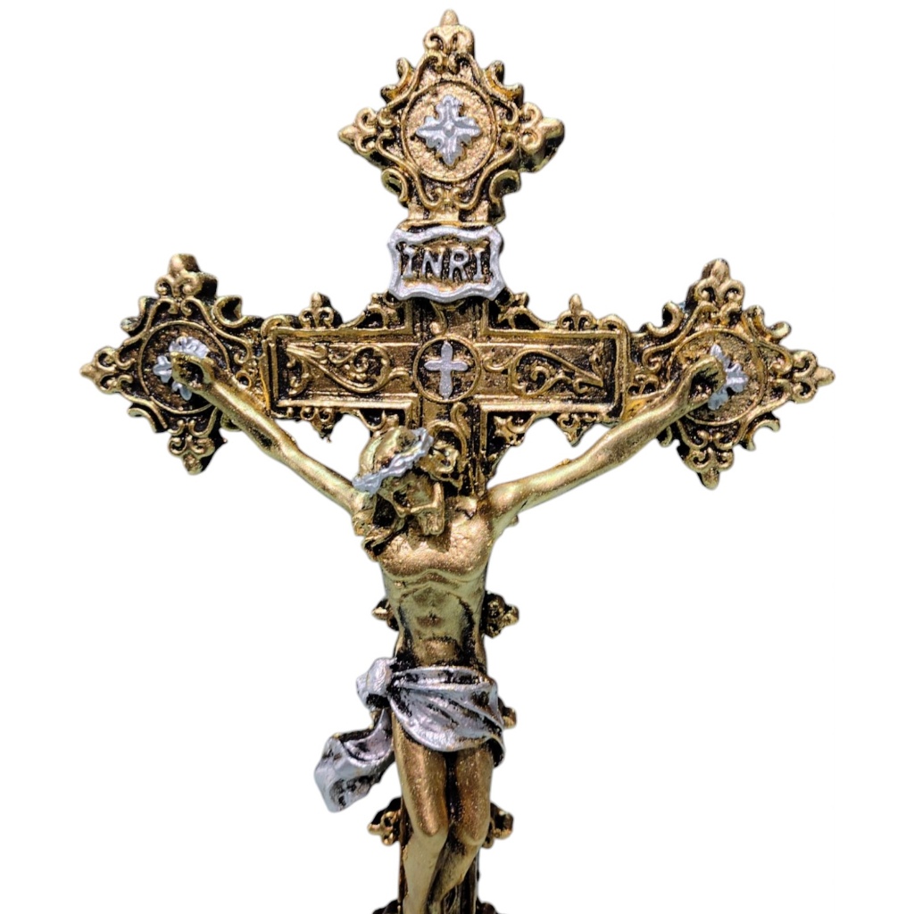Imagem Crucifixo Detalhado Pintura Dourado Decoração Completa Em Resina 28cm — imagem 2 de 2