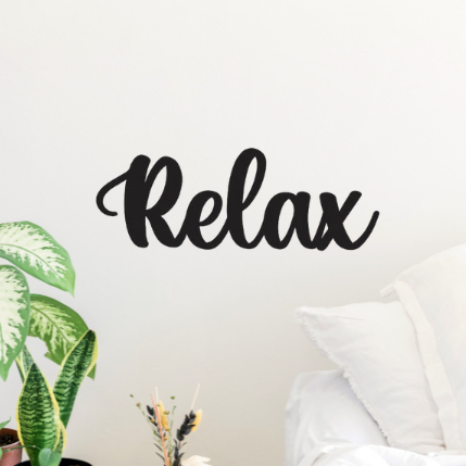 Letreiro Palavra Relax 23cm em MDF 3mm - Preto e MDF crú