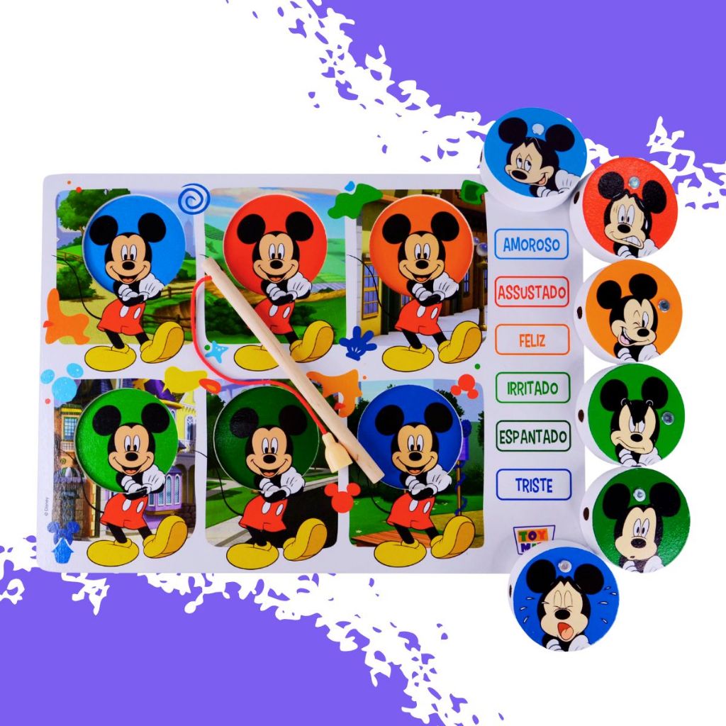 Pescaria Divertida Disney Mickey Minnie Vara Imã Infantil Motor Encaixe Emoções Cores