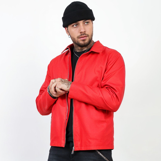 Jaqueta Sarja Resinada Vermelha Com Ziper Streetwear Austin Club Moda Inverno Slim Jaqueta Masculina