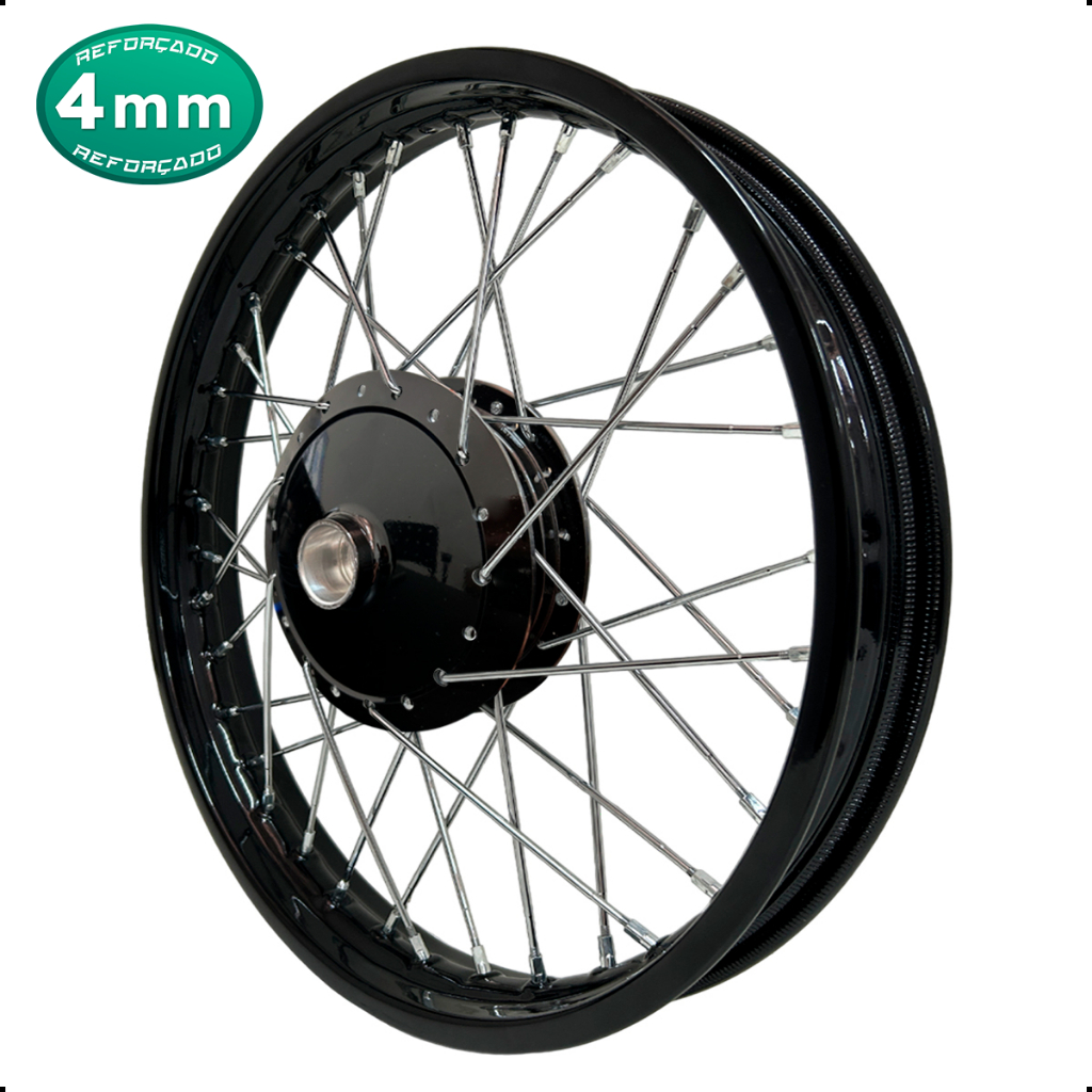 Roda Dianteira Ybr Factor Preto Tork Cubo Tambor Preto Raio Cromado 4mm