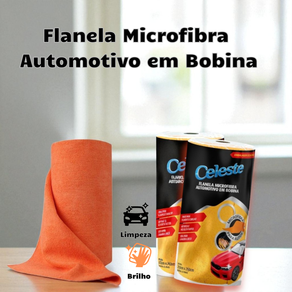Flanela Microfibra Automotiva Bobina Vidros Carros Brilho Polimento Limpeza Absorção Panos