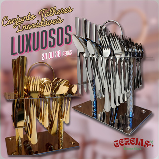 Faqueiro Jogo de Talheres Inox 24/30 Peças Com Suporte Luxo em Oferta na Shopee