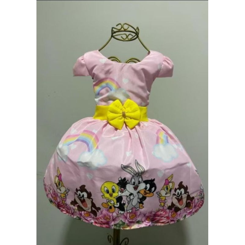 Vestido Temático infantil festa aniversário looney tunes em Oferta na Shopee