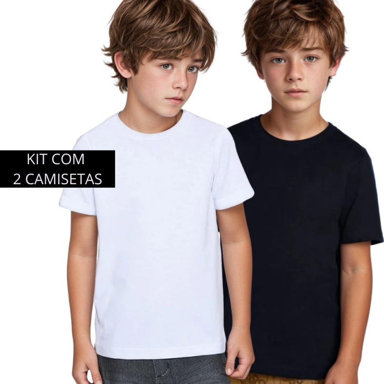 kit 2 Camisetas Juvenil Algodão Infantil Menina E Menino Básica Camisa Lisa Diversas Cores