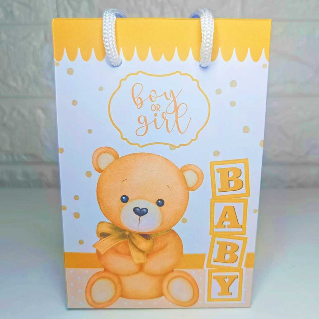 Sacolinha Personalizada Chá Revelação Ursinho Dourado Chá de bebê Lembrancinha Festa Infantil Pegue e Monte