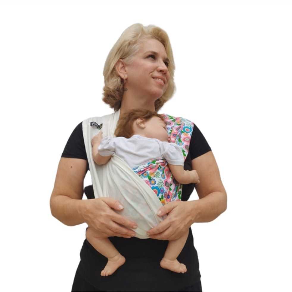 WrapSling de Vestir - FastSling de Vestir PiêPaô Flores + Marfim/Creme