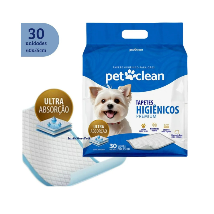Tapete Higiênico Premium Ultra Absorção Gel para Cachorro 60 x 55 cm - 30 unidades - Pet Clean - ENVIO IMEDIATO