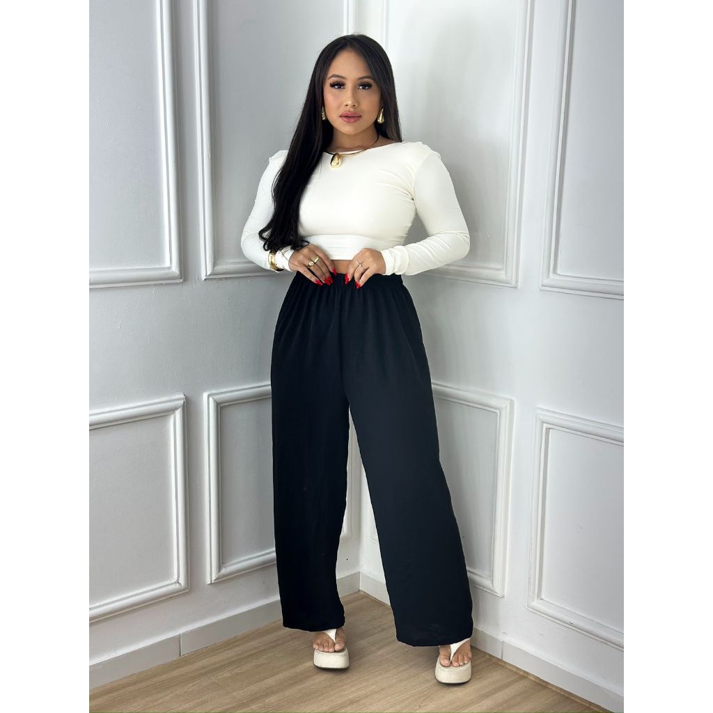 Calça Pantalona Feminina Tecido Duna com elastico na cintura calça flare folgadinha
