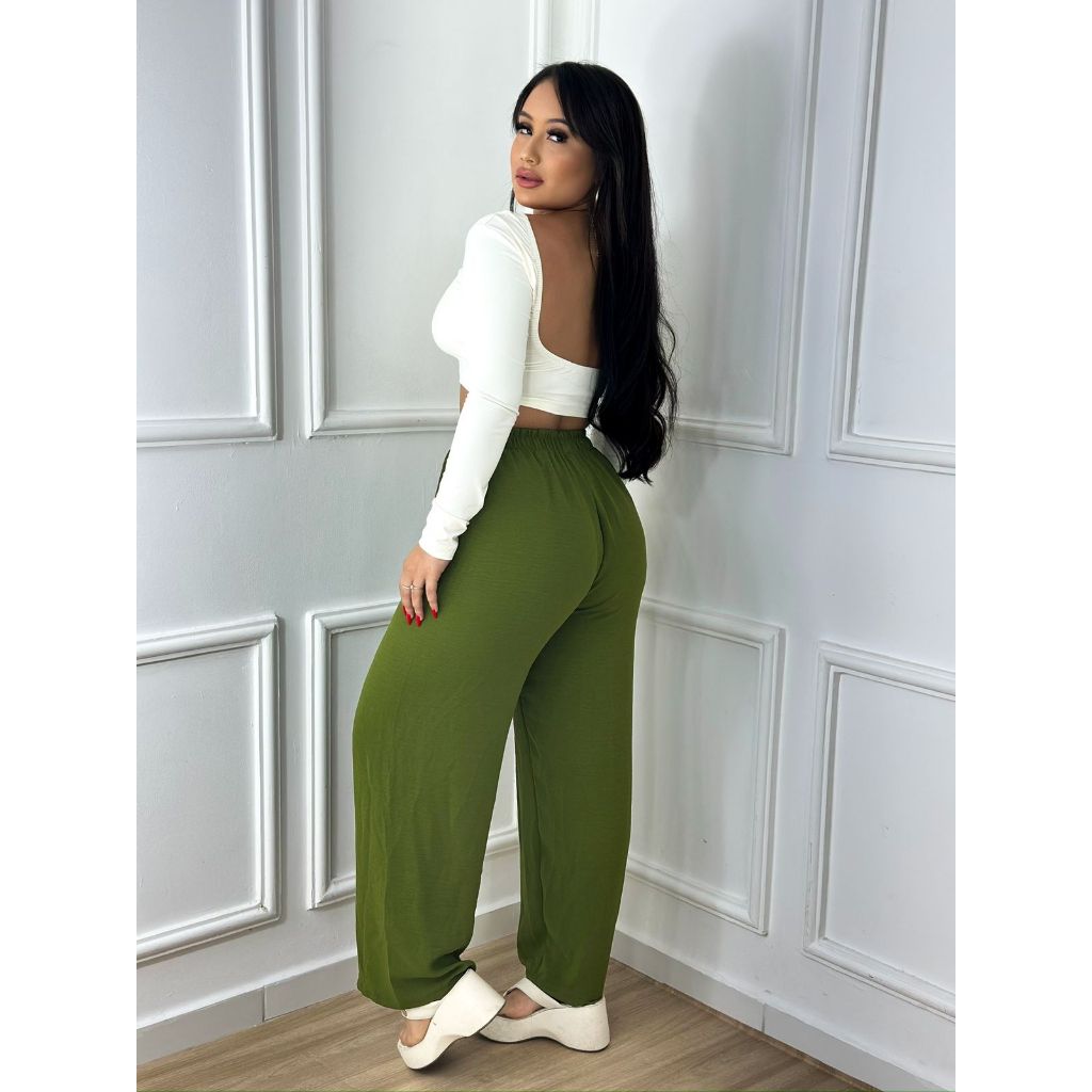 kit 2 Calça Pantalona Feminina Tecido Duna com elastico na cintura calça flare folgadinha