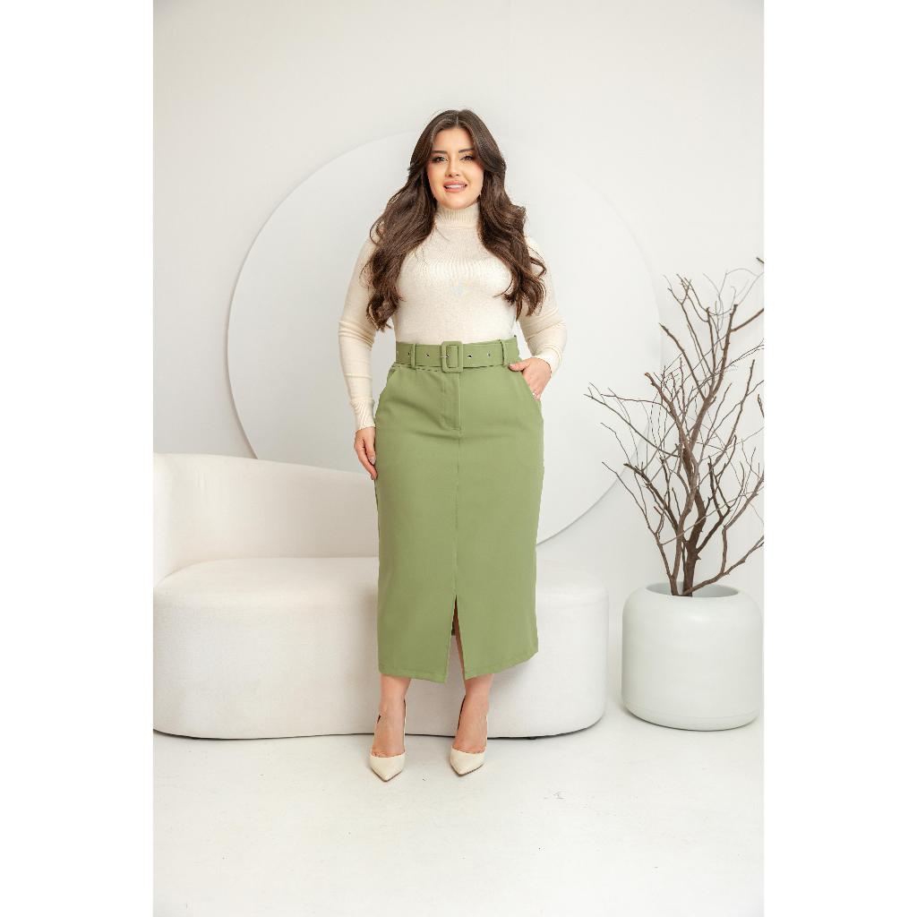 SAIA MIDI EVANGELICA ALFAIATARIA  BOLSO LATERAL ,ZIPER  ACOMPANHA CINTO FRONTAL REF 0049 em Oferta na Shopee