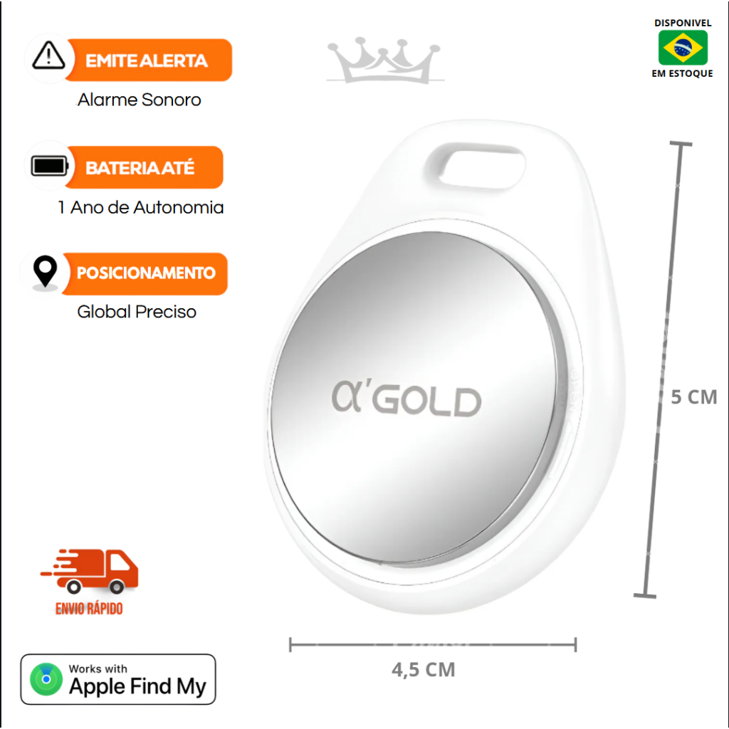 Tag Rastreador Carro GPS A'GOLD Original Apple Find My App Buscar iPhone Localizador iOS Tipo AirTag