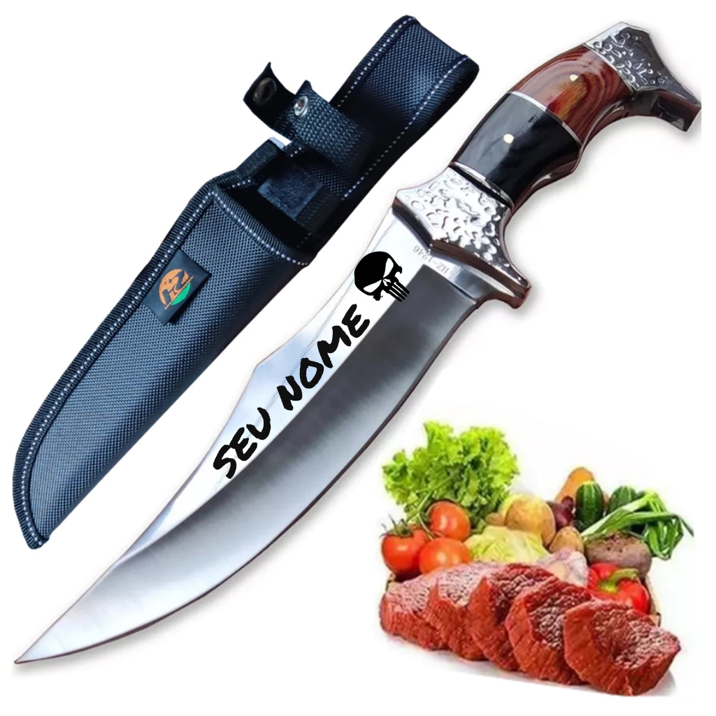 Faca Afiada Churrasco Personalizada Pesca Toda trabalhada Grava Nome Fulltang
