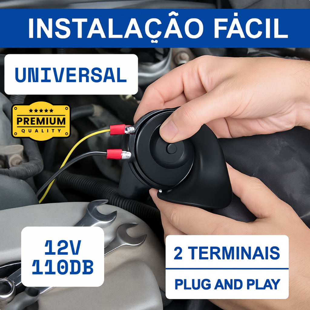Buzina Automotiva Som Forte 12v Caracol Universal Carro Moto 2 Terminais Eletricway Potente 110db — imagem 2 de 2
