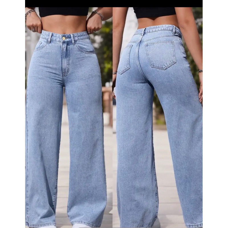 Calça Jeans Wide Leg Premium 100% Algodão Calça Wide Leg Pantalona Confortável Cintura Alta Tecido Grosso Premium