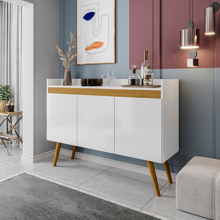 Aparador 3 portas buffet para sala decoração de casa pés madeira multiuso lyon flex