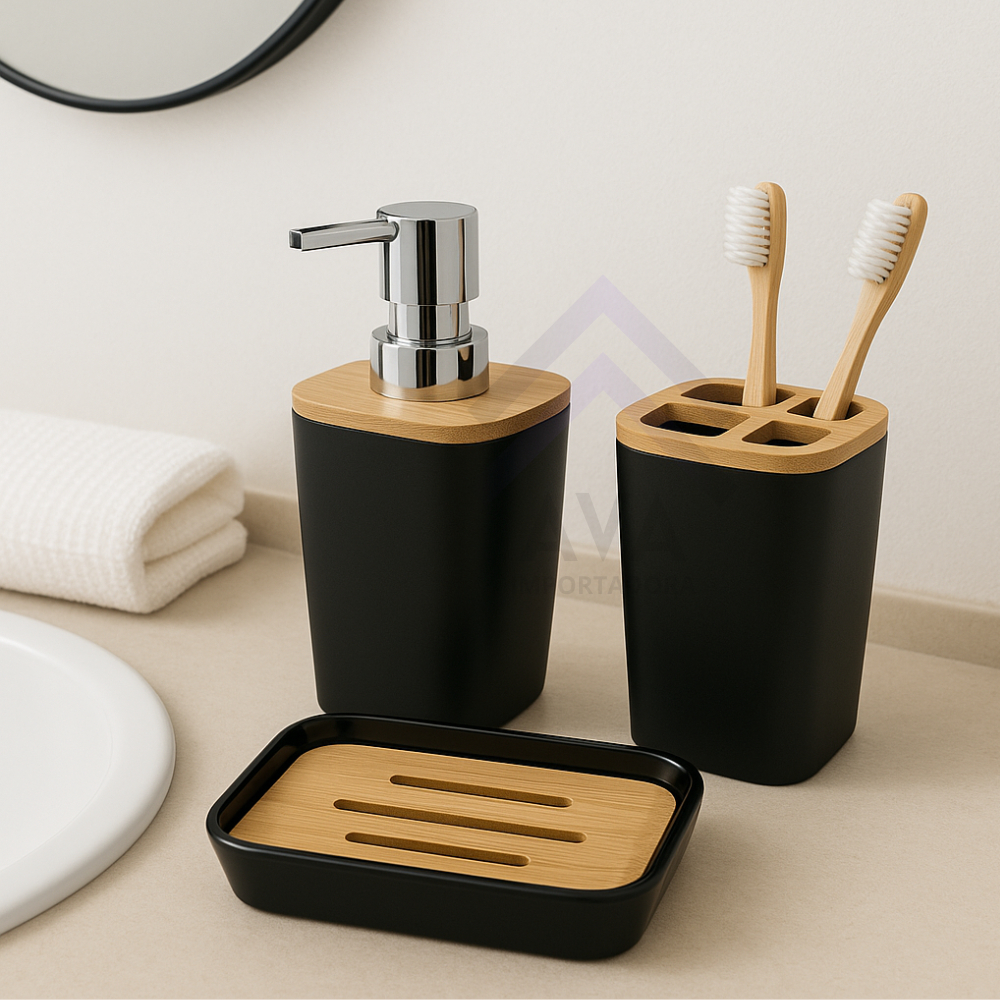 Kit 3 Acessórios Banheiro Dispenser Porta Sabonete Líquido e Porta Escovas sabonete Barra em Oferta na Shopee