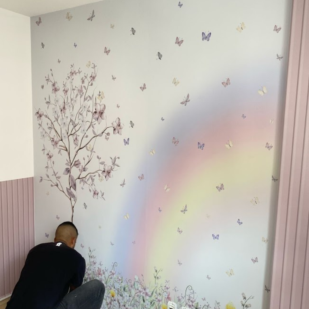 Papel de Parede Adesivo árvore e Arco Íris Infantil, sob medida, Quarto Criança, autocolante.