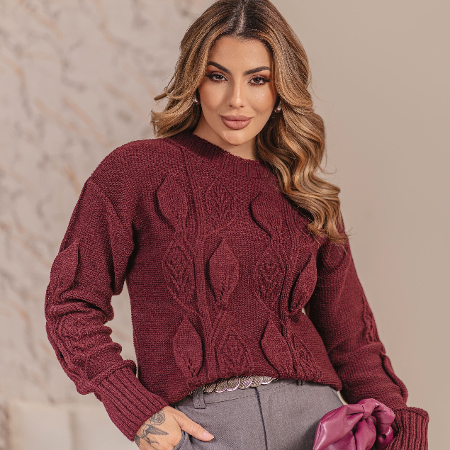 Blusa de Frio Tricô Premium Suéter Feminina Manga Longa Lãzinha Inverno Ponto Folha Laffy Tricot em Oferta na Shopee