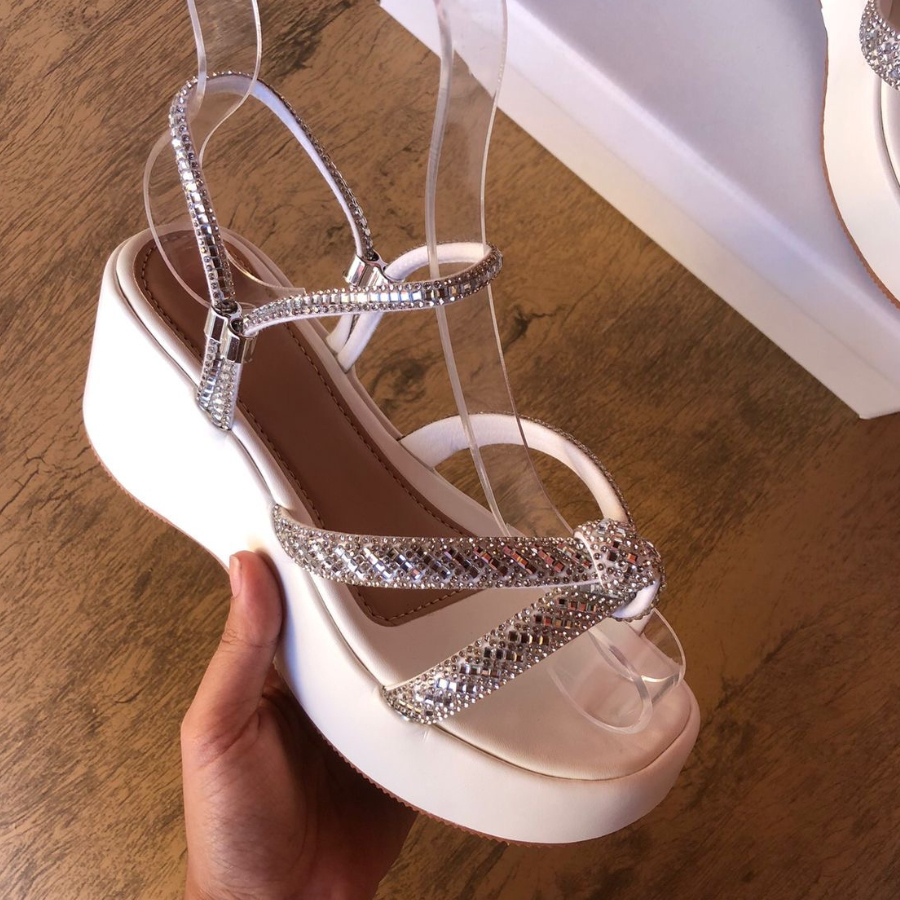 Sandália Plataforma Alta Anabela Feminina Papete Stras Brilhante Lançamento Casamento Festa Novo