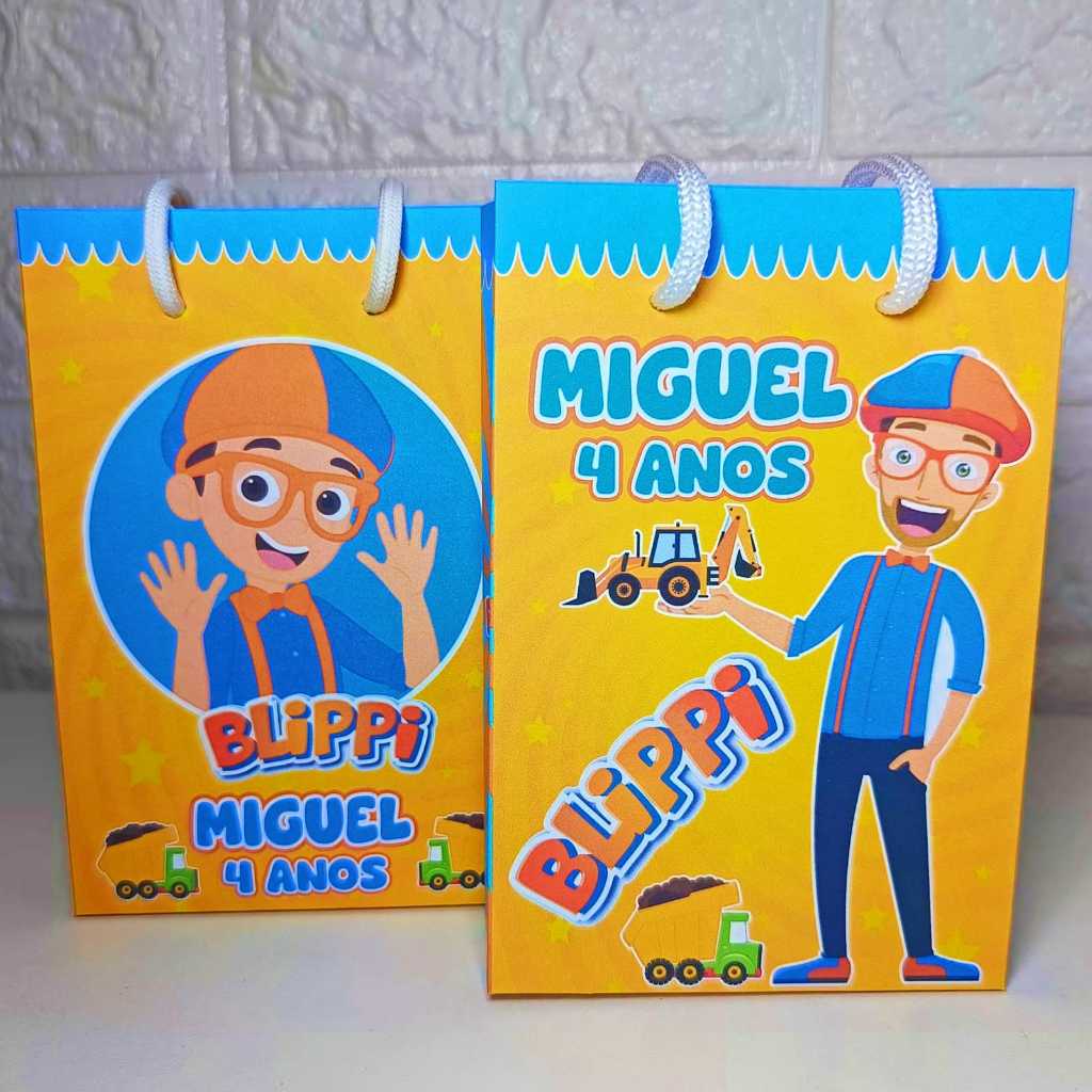 PEGUE E MONTE Sacolinha Personalizada Blippi Criança Lembrancinha Festa Infantil Aniversário Sacola Surpresa