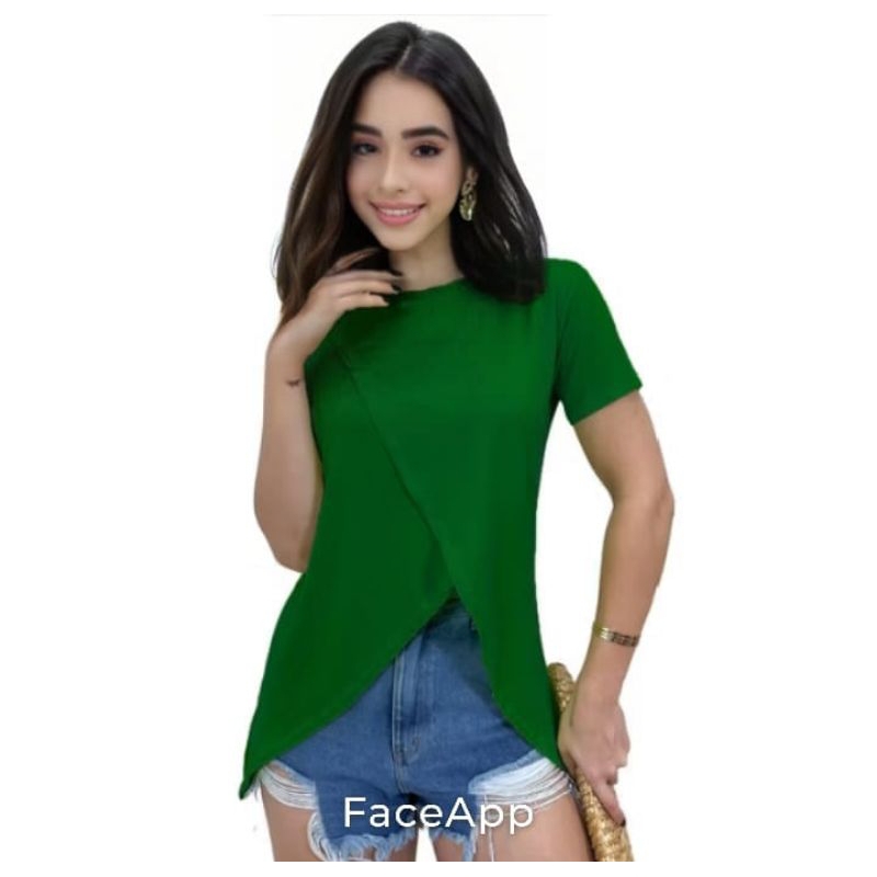 blusa mullet alongada bata feminina estilosa soltinha linda transpassada manga curta  MULLET..