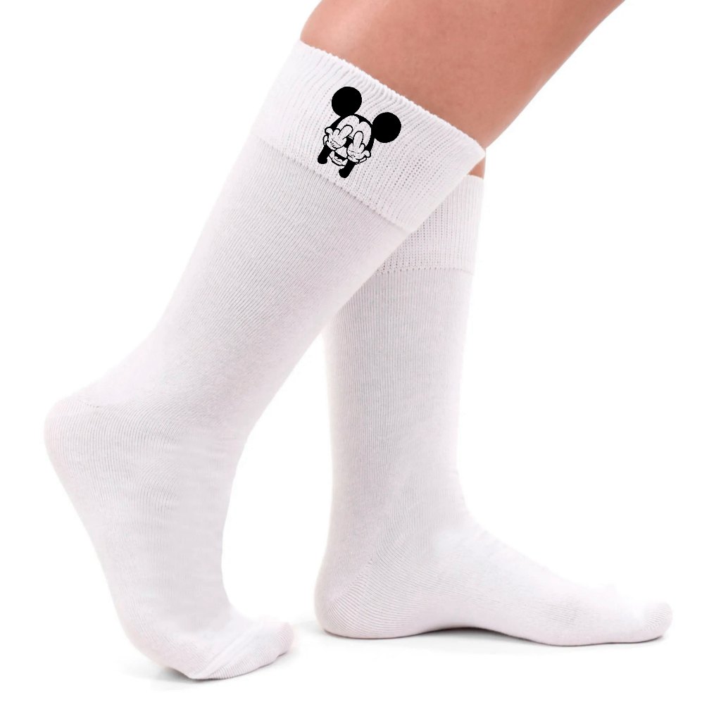 Meias Mickey Mouse IDGAF Cano Médio Par I Don't Give A Fuck Middle Finger Dedo do Meio SWAG Disney $B em Oferta na Shopee