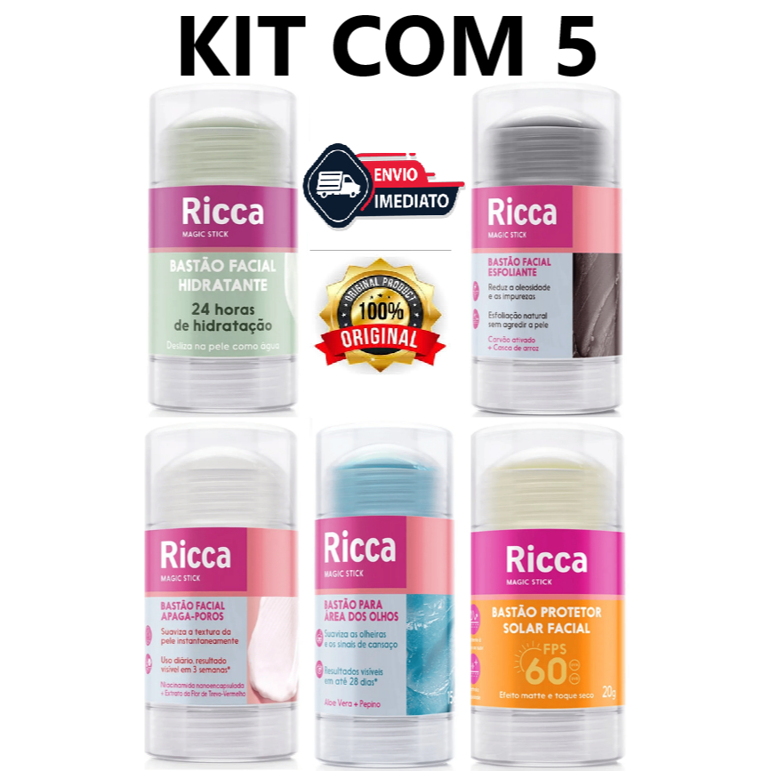 Kit Skin Care 5 Bastão Maquiagem Hidratante Area dos Olhos Apaga Poros Protetor Esfoliante Ricca em Oferta na Shopee