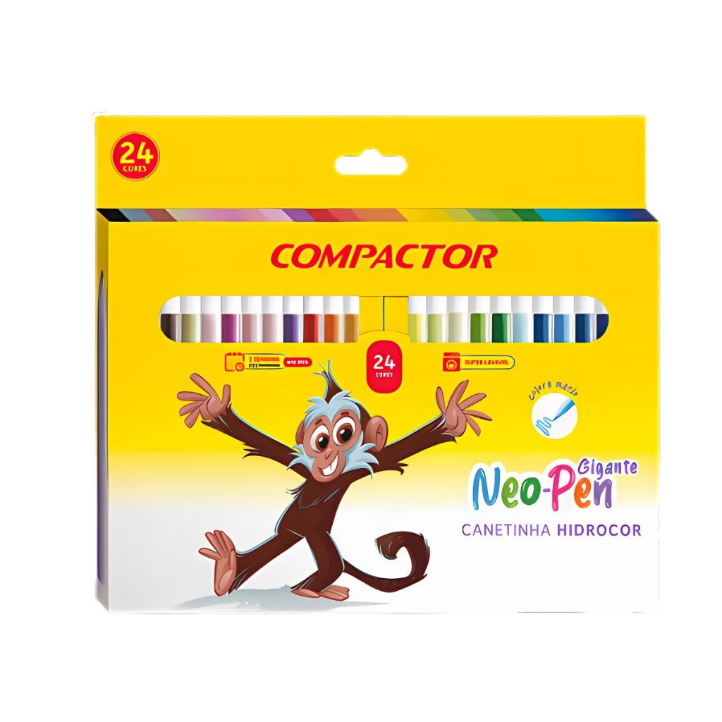 24 Canetinhas Hidrográficas Compactor Neo Pen Gigante Hidrocor em Oferta na Shopee
